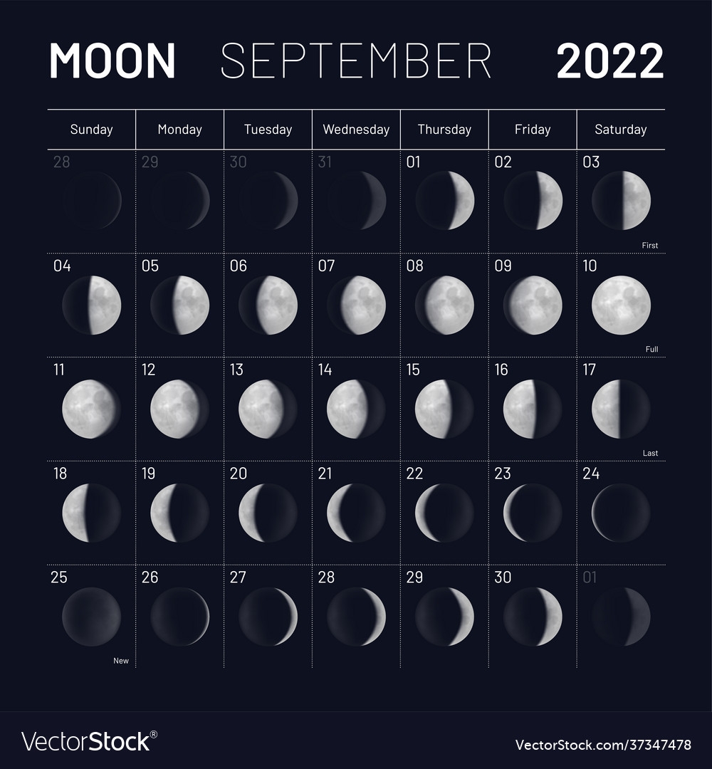 September Calendar With Moon Phases Printable