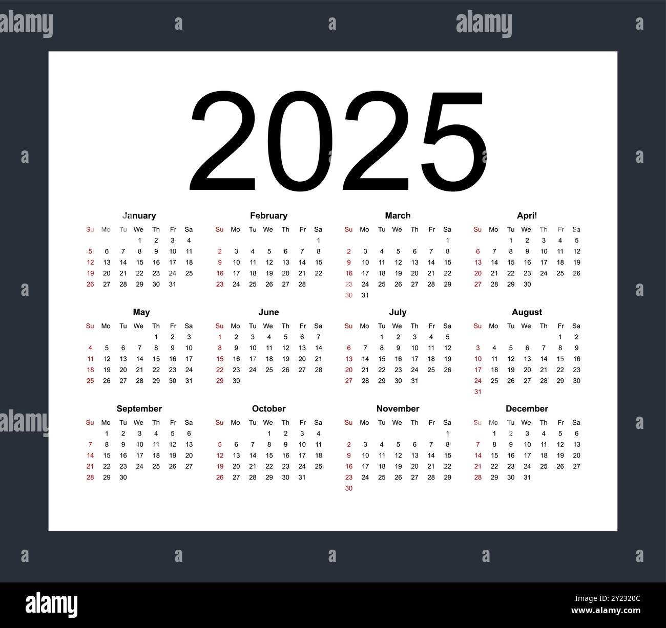 Simple 2025 Year Calendar Week Stock Vector Images Alamy