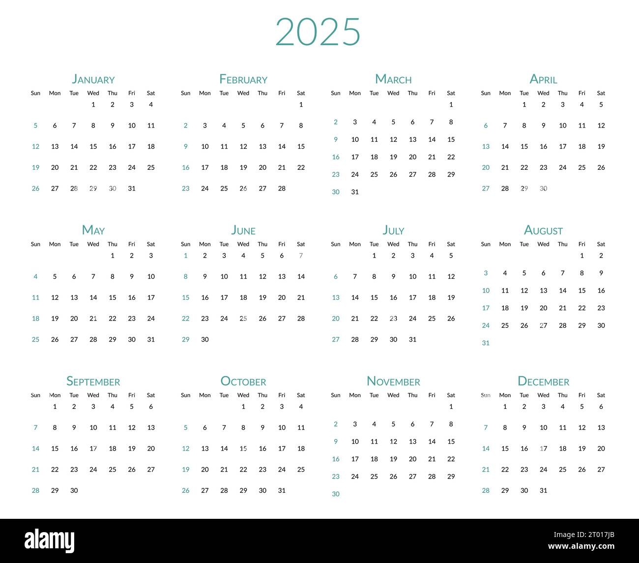 Simple 2025 Year Calendar Week Stock Vector Images Page 3 Alamy