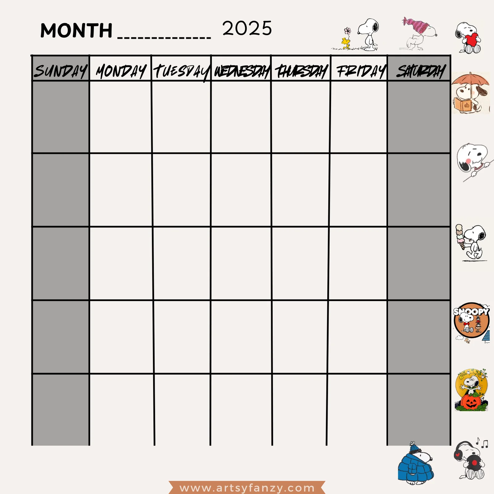 Month Calendar 2025 Printable