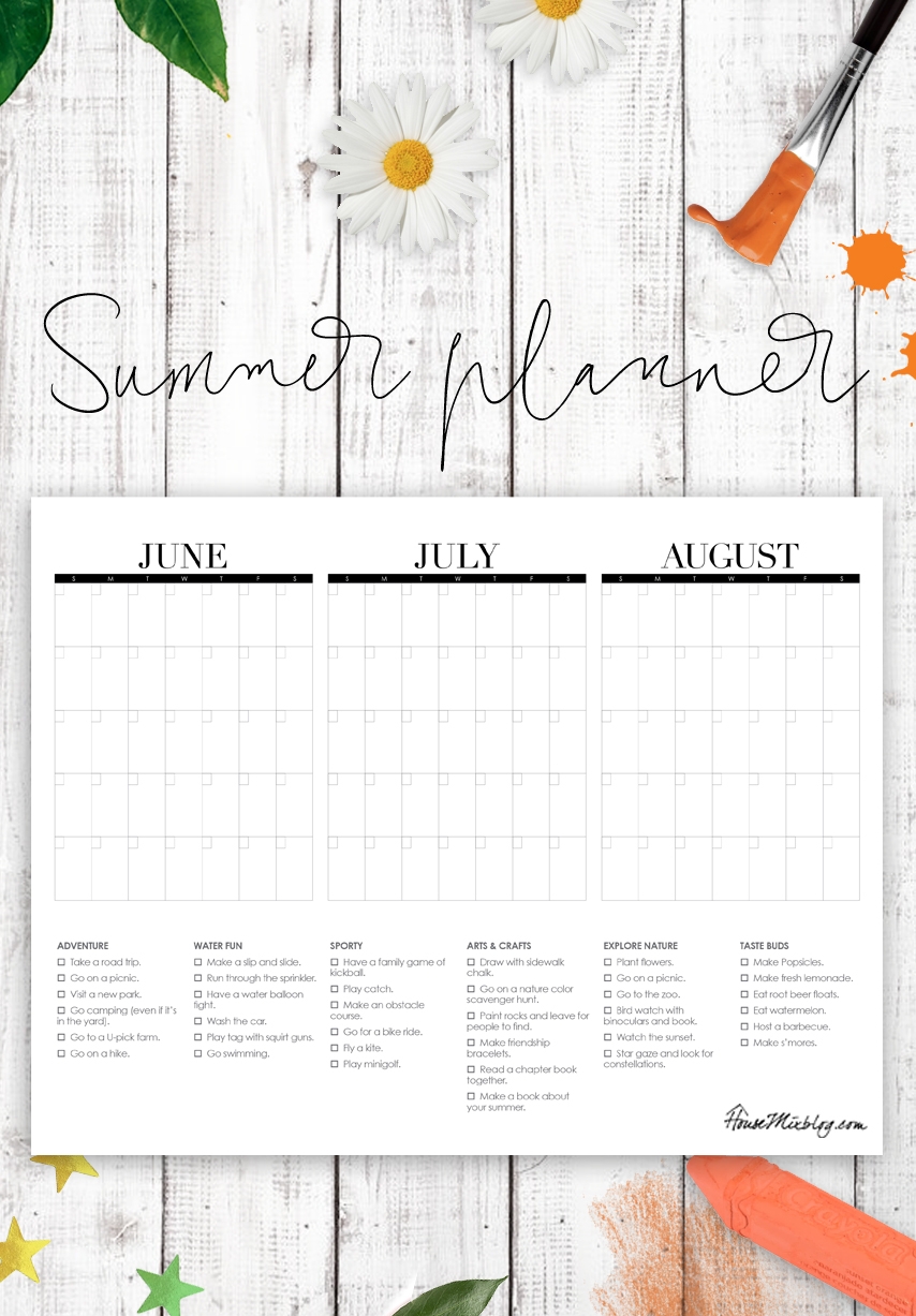 Summer Calendar Printable With Bucketlist House Mix