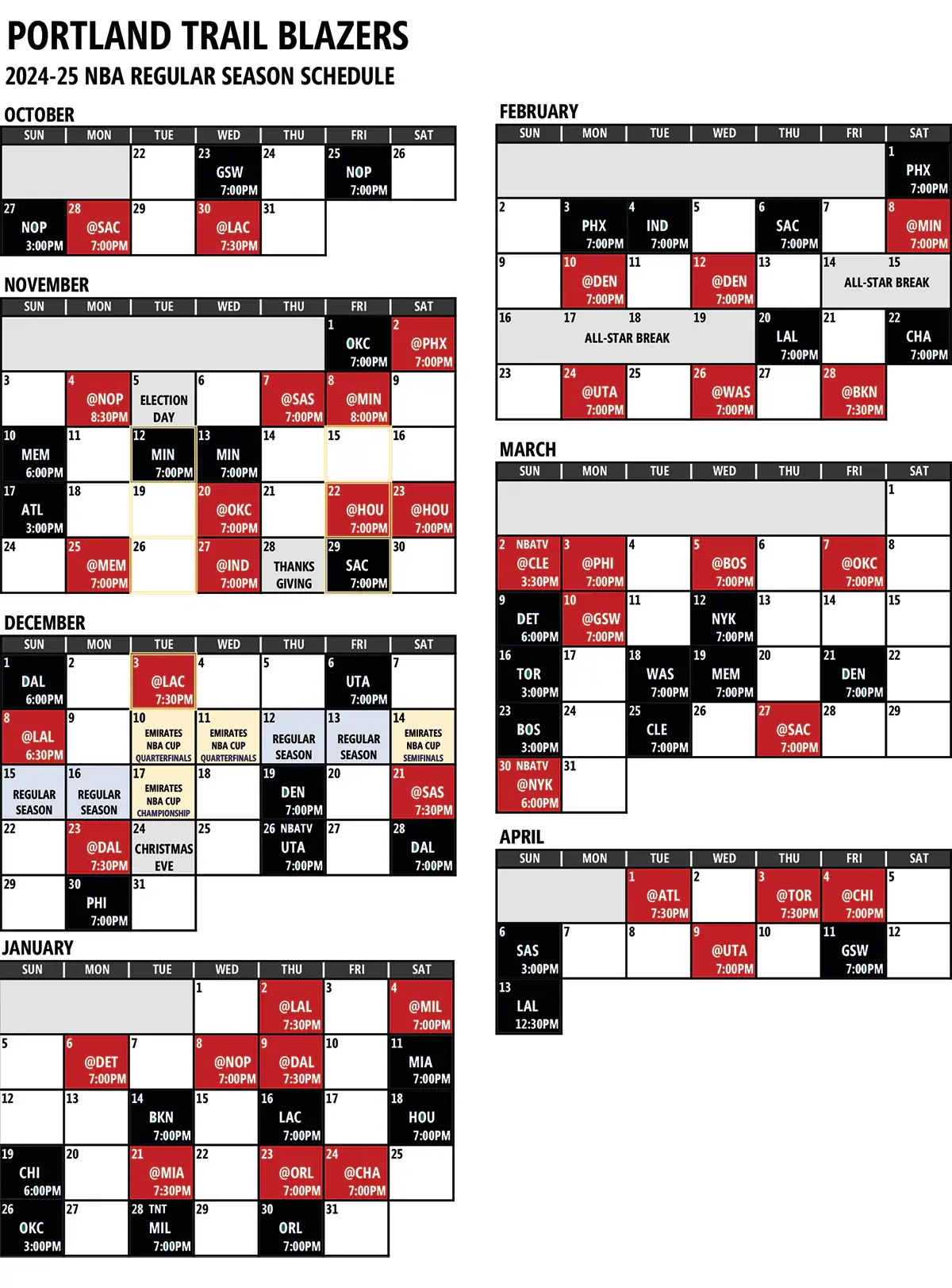 Trail Blazers 2024 25 Schedule Breakdown Fewer Back To Backs And Shorter Trips But Still The Most Miles Portland Trail Blazers