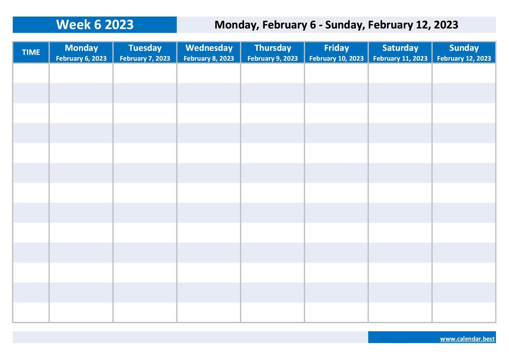 Week 6 2023 Dates Calendar And Weekly Schedule To Print