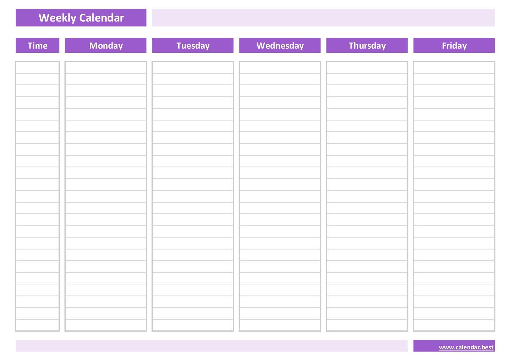 Printable Blank Calendar Monday Through Friday