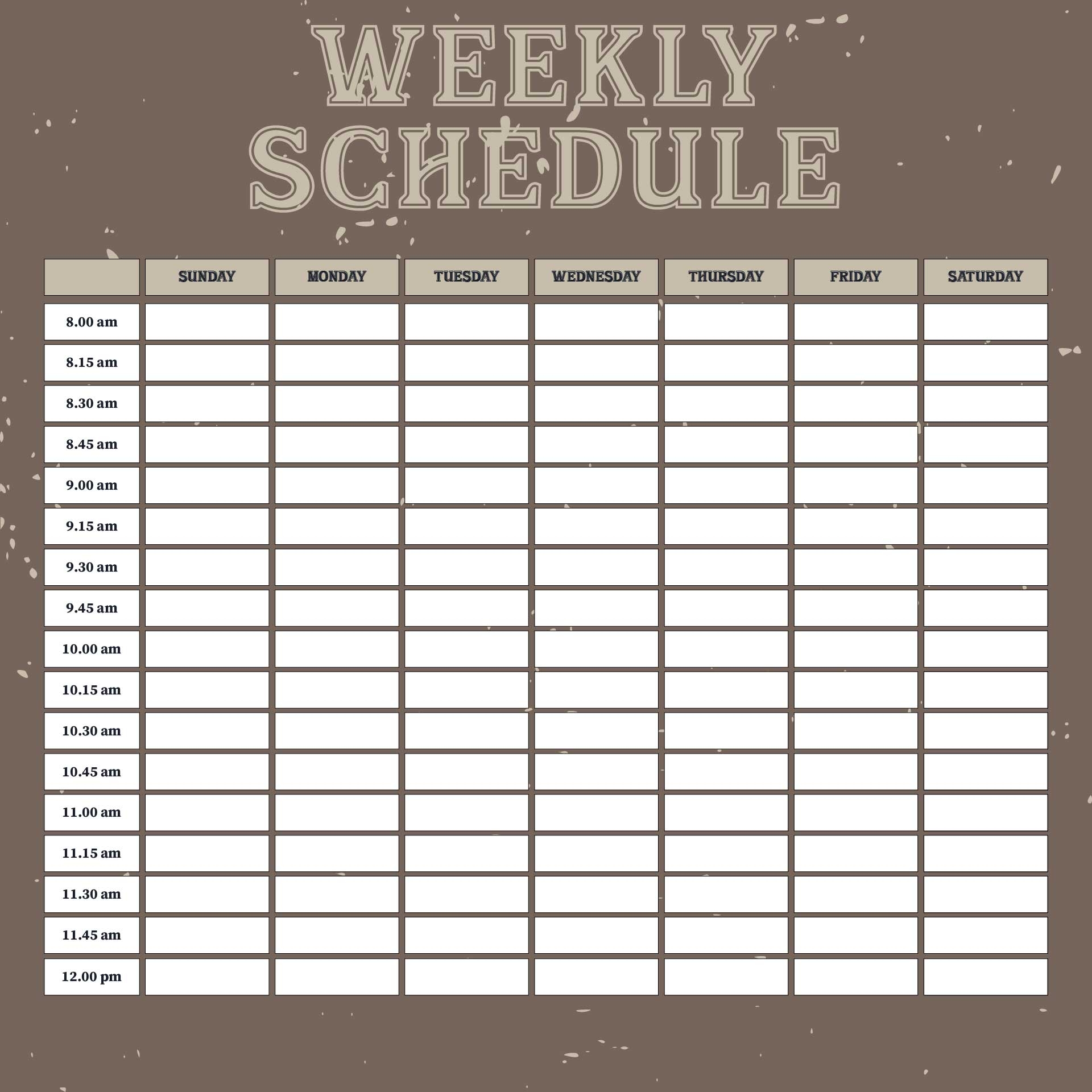 Weekly Calendar With 15 Minute Time Slots 13 Free PDF Printables Printablee