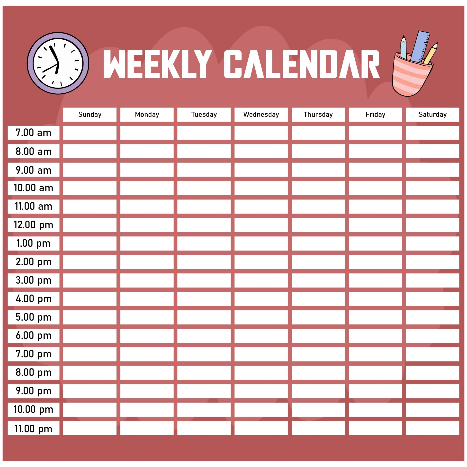 Weekly Calendar With Time Slots 13 Free PDF Printables Printablee