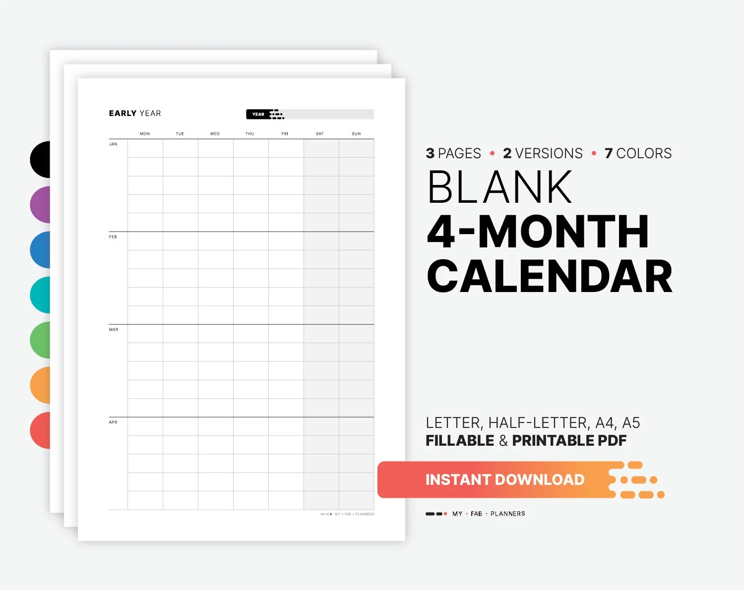 Yearly 4 month Calendar Fillable Planner Template Blank Yearly Monthly Digital Wall Calendar Printable Letter Half letter A4 A5 PDF Etsy Yearly 4 month Calendar Fillable Planner Template Blank Yearly Monthly Digital Wall Calendar Printable Letter Half letter A4 A5 PDF Etsy