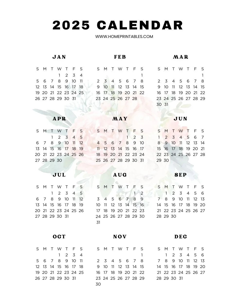 Yearly Calendar 2025 On One Page 40 Best Free Templates 